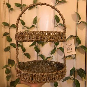 Wicker Rattan Tiered Tray